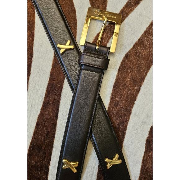 Vintage PALOMA PICASSO Black Leather Belt X Gold 1.5" Sz M/75 Made in Italy - Picture 2 of 10
